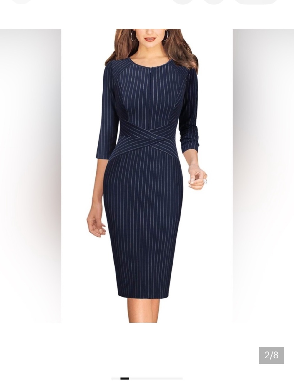 Women's Navy Pinstripe 3/4 Sleeve Dress - Size XL
